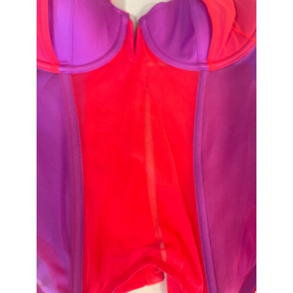 Hot Pink & Purple Mesh Bustier With Adjustable Straps & Garters - Picture 5 of 9